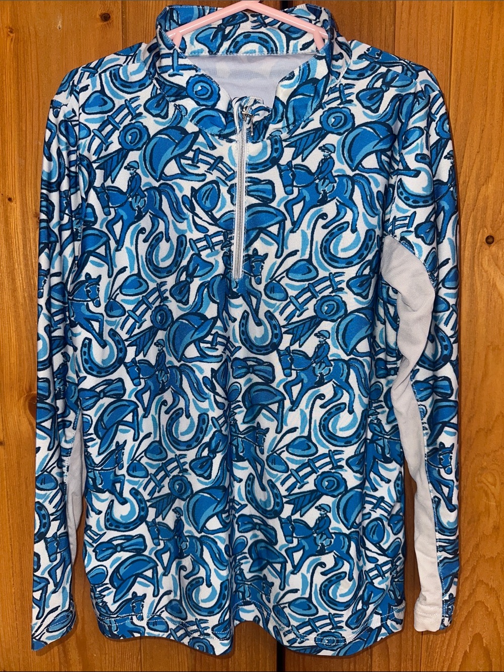 Kids Blue Equestrian Print Half-Zip Top
